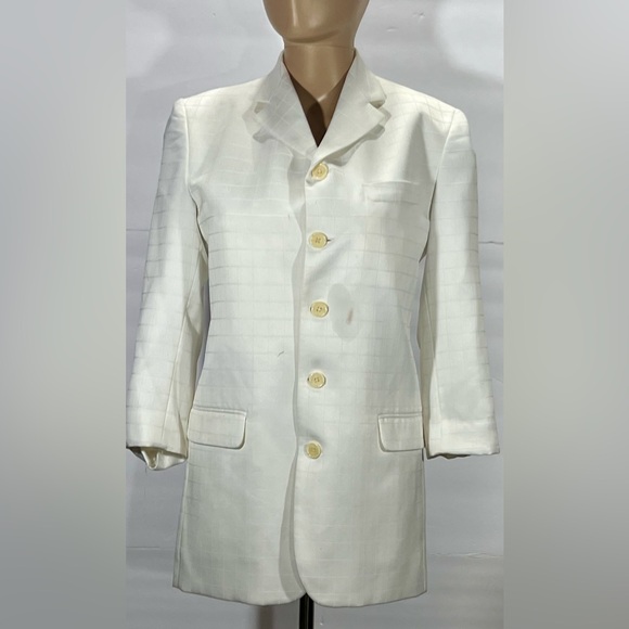 MAZZONI 90’S VINTAGE WOMENS WHITE WITH WHITE PINSTRIPES PANTSUIT SIZE 14 - Picture 2 of 12